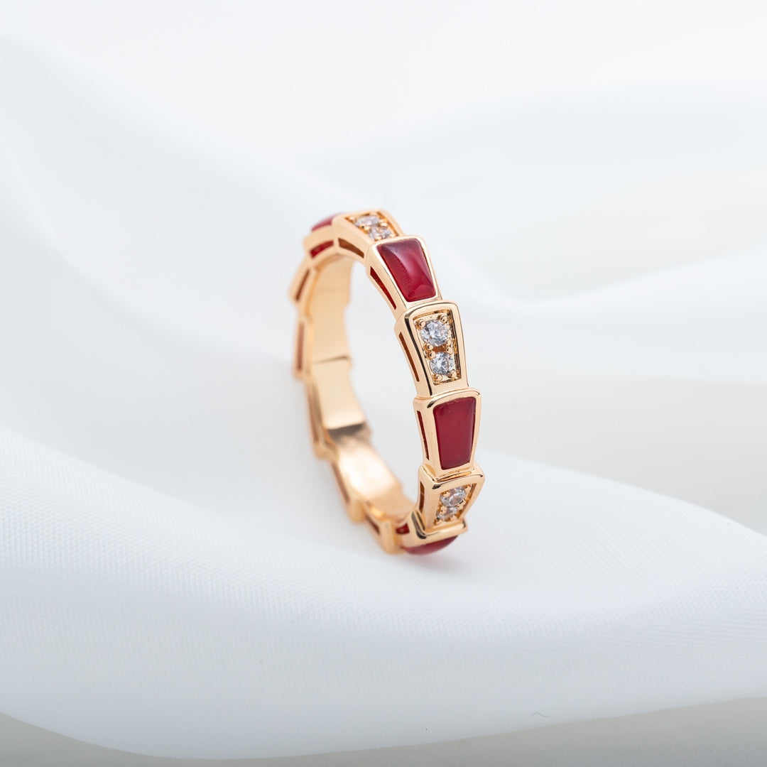 [Luxe Jewelry]SERPENTI RING PINK GOLD CARNELIAN DIAMOND 3MM