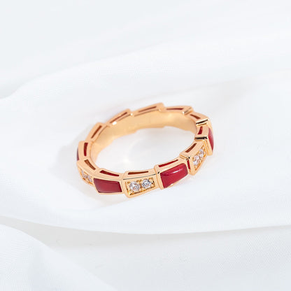 [Luxe Jewelry]SERPENTI RING PINK GOLD CARNELIAN DIAMOND 3MM
