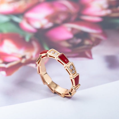 [Luxe Jewelry]SERPENTI RING PINK GOLD CARNELIAN DIAMOND 3MM