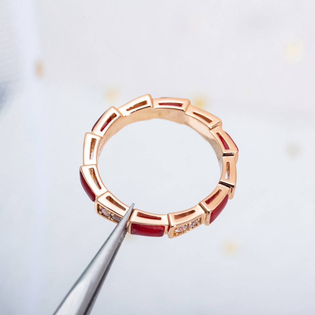 [Luxe Jewelry]SERPENTI RING PINK GOLD CARNELIAN DIAMOND 3MM