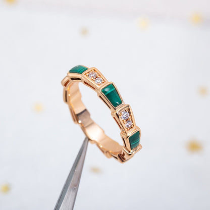[Luxe Jewelry]SERPENTI RING PINK GOLD MALACHITE DIAMOND 3MM