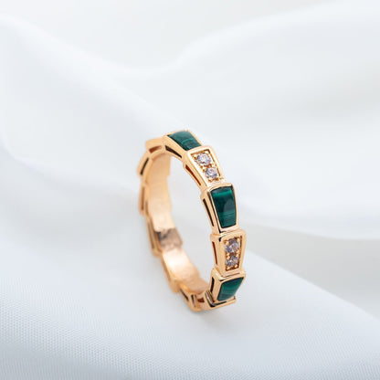 [Luxe Jewelry]SERPENTI RING PINK GOLD MALACHITE DIAMOND 3MM