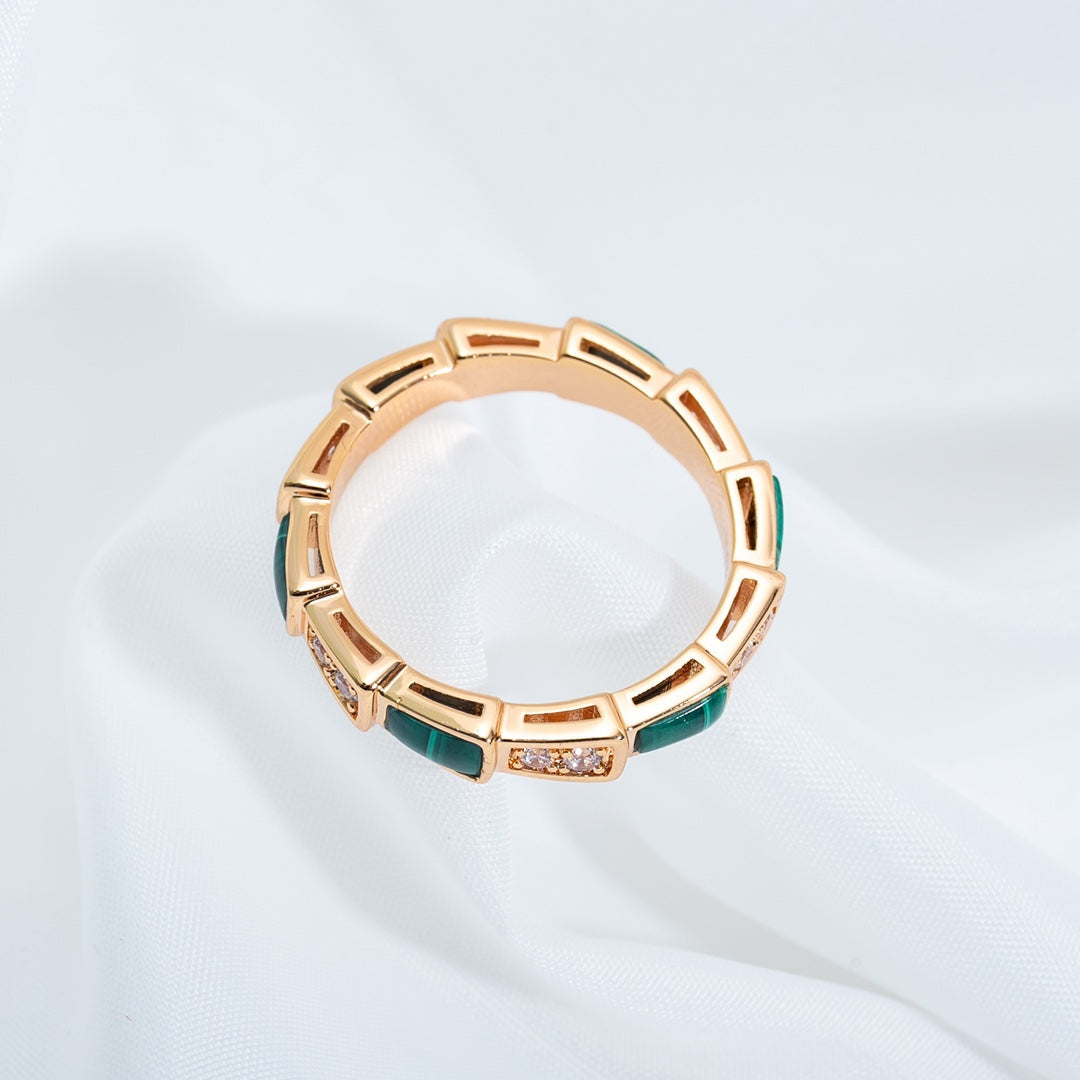 [Luxe Jewelry]SERPENTI RING PINK GOLD MALACHITE DIAMOND 3MM