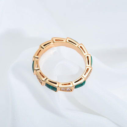 [Luxe Jewelry]SERPENTI RING PINK GOLD MALACHITE DIAMOND 3MM