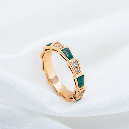 [Luxe Jewelry]SERPENTI RING PINK GOLD MALACHITE DIAMOND 3MM