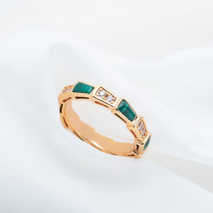 [Luxe Jewelry]SERPENTI RING PINK GOLD MALACHITE DIAMOND 3MM