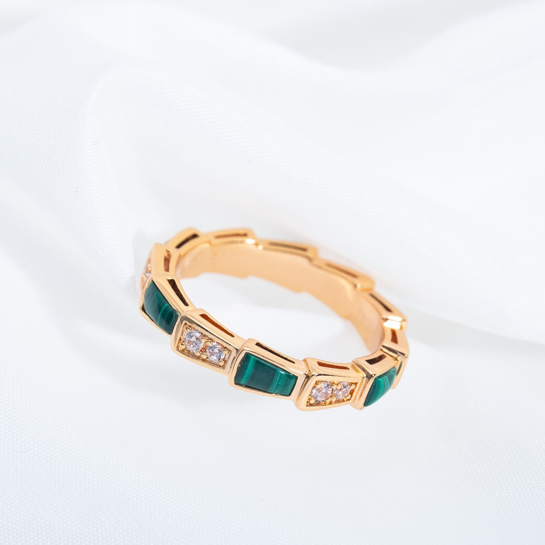 [Luxe Jewelry]SERPENTI RING PINK GOLD MALACHITE DIAMOND 3MM