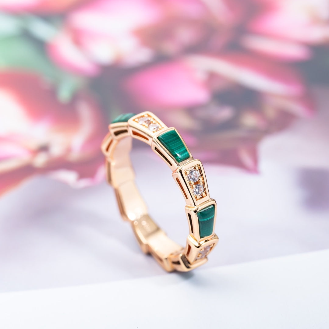 [Luxe Jewelry]SERPENTI RING PINK GOLD MALACHITE DIAMOND 3MM
