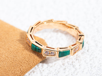 [Luxe Jewelry]SERPENTI RING PINK GOLD MALACHITE DIAMOND 3MM