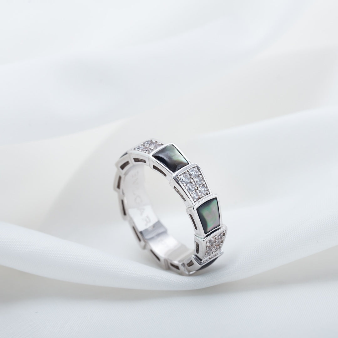 [Luxe Jewelry]SERPENTI RING SILVER DIAMOND BLACK MOP 4MM