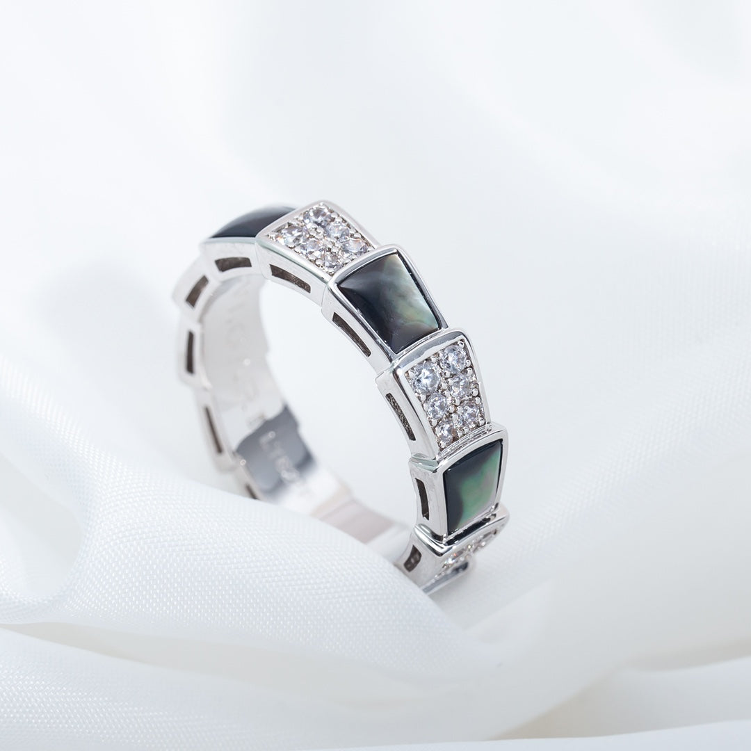 [Luxe Jewelry]SERPENTI RING SILVER DIAMOND BLACK MOP 4MM