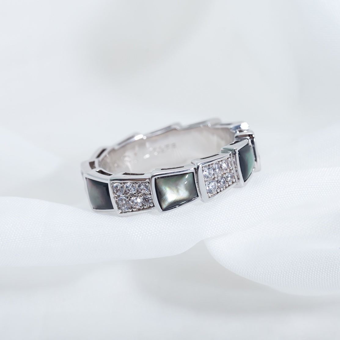 [Luxe Jewelry]SERPENTI RING SILVER DIAMOND BLACK MOP 4MM