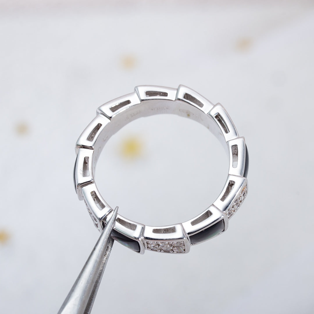 [Luxe Jewelry]SERPENTI RING SILVER DIAMOND BLACK MOP 4MM