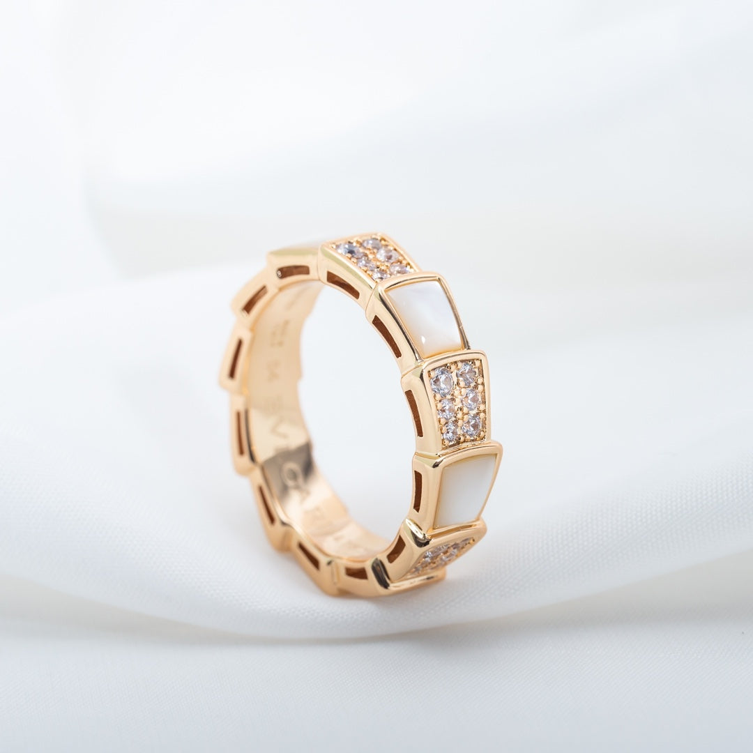[Luxe Jewelry]SERPENTI RING PINK GOLD MOP DIAMOND PAVED 4MM