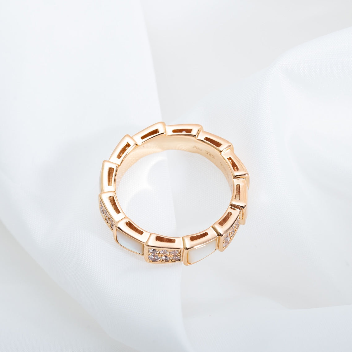 [Luxe Jewelry]SERPENTI RING PINK GOLD MOP DIAMOND PAVED 4MM