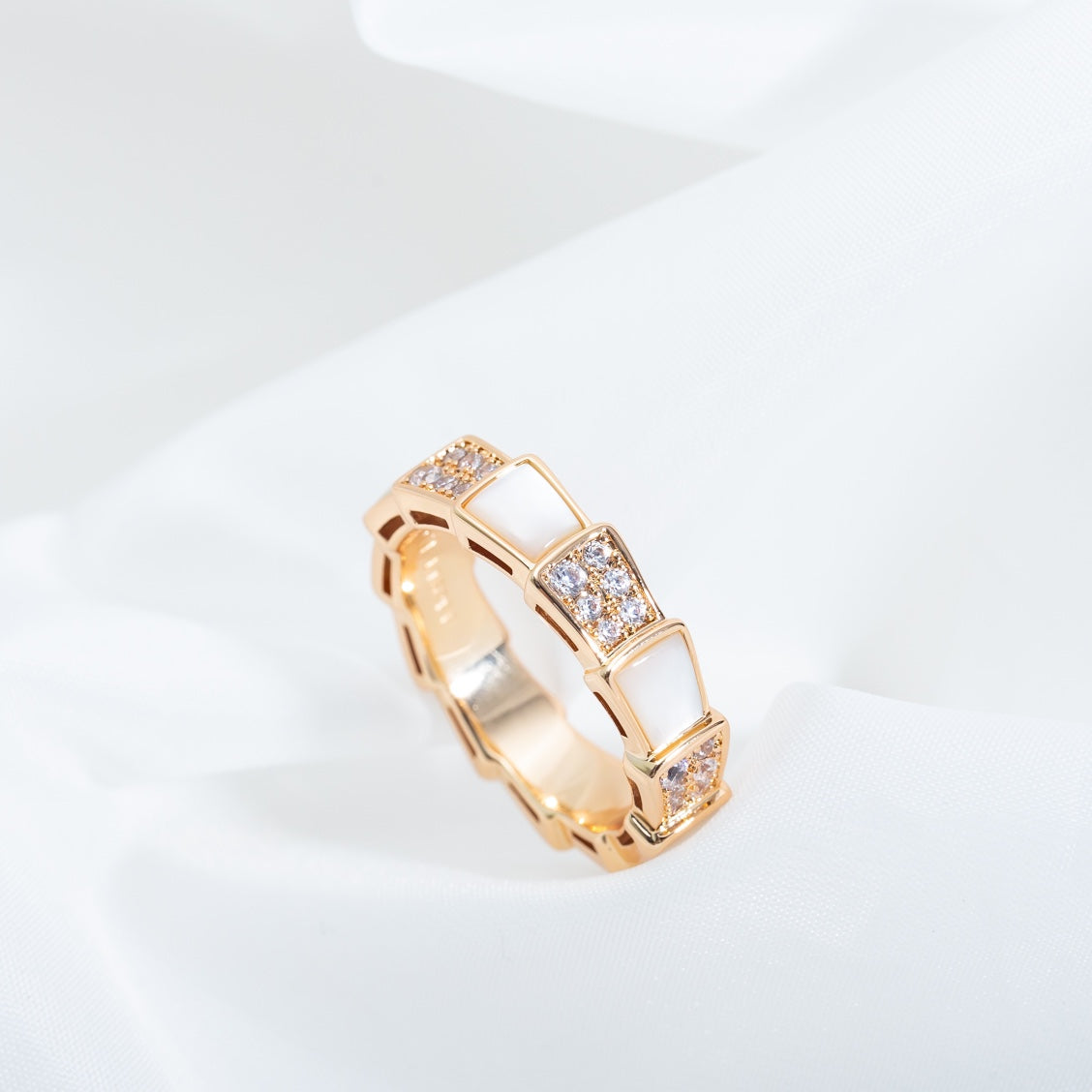 [Luxe Jewelry]SERPENTI RING PINK GOLD MOP DIAMOND PAVED 4MM