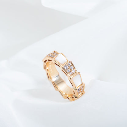 [Luxe Jewelry]SERPENTI RING PINK GOLD MOP DIAMOND PAVED 4MM