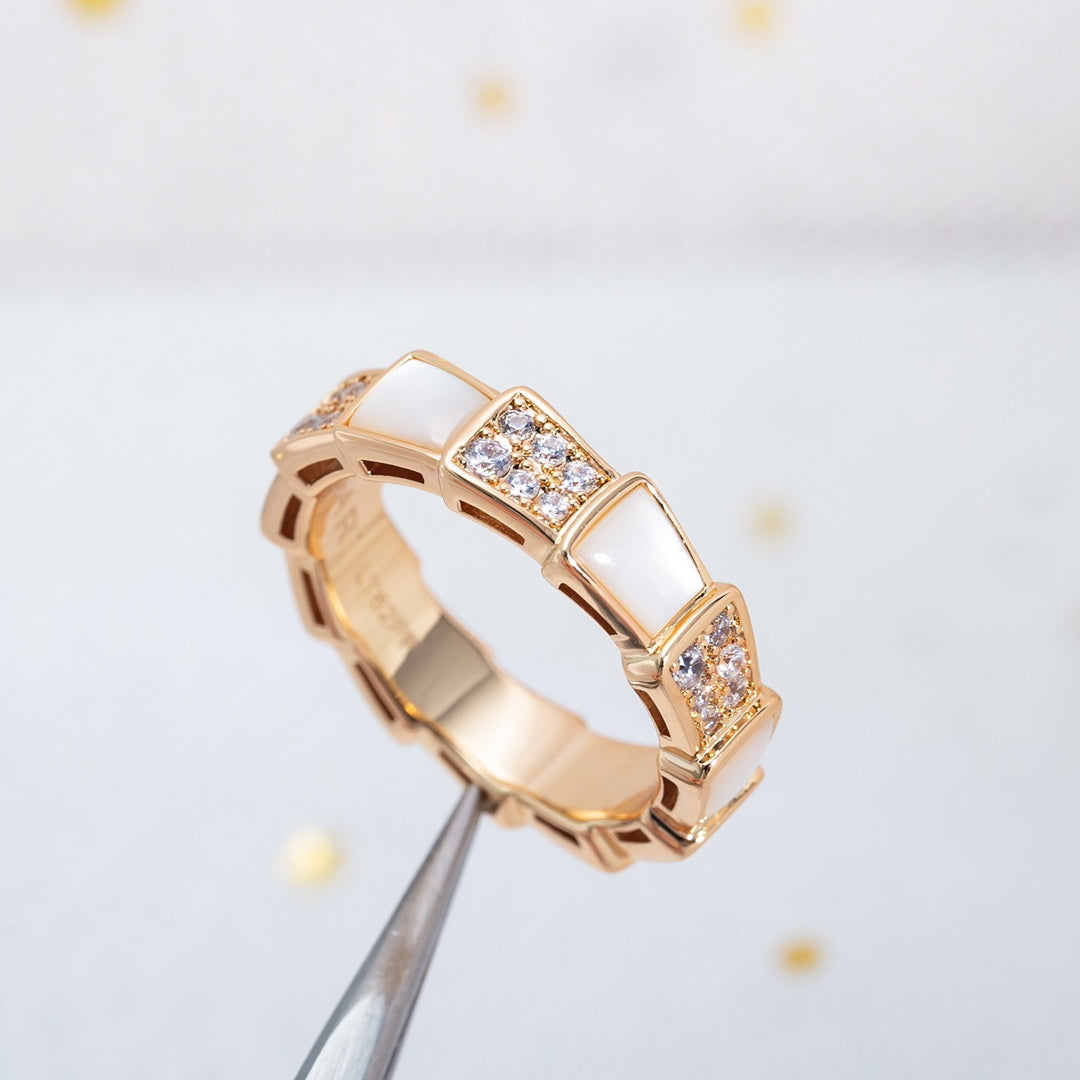 [Luxe Jewelry]SERPENTI RING PINK GOLD MOP DIAMOND PAVED 4MM