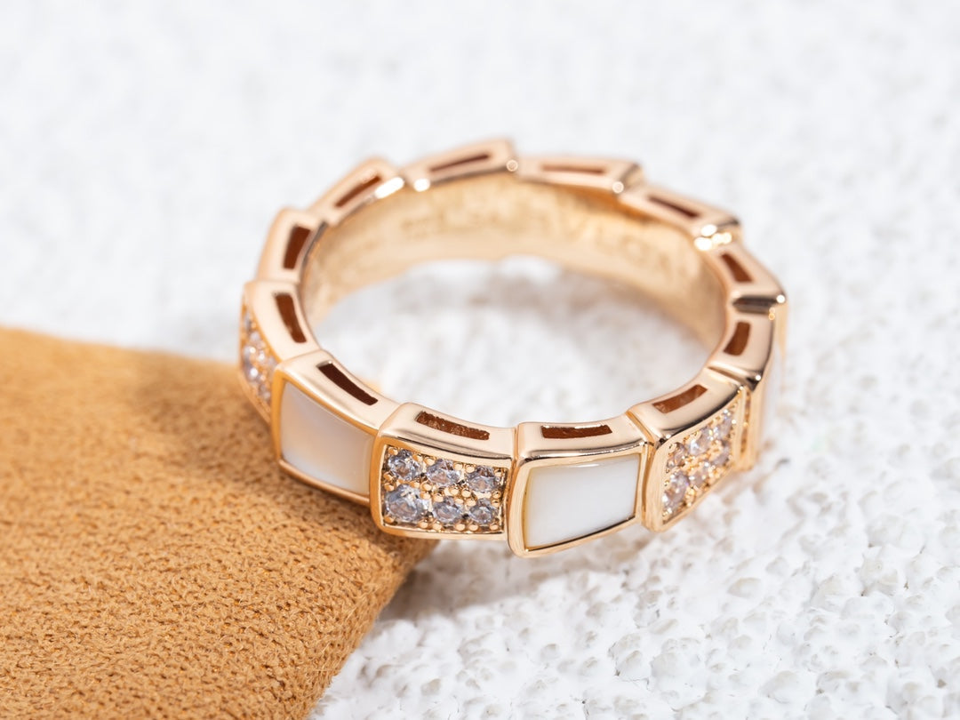 [Luxe Jewelry]SERPENTI RING PINK GOLD MOP DIAMOND PAVED 4MM