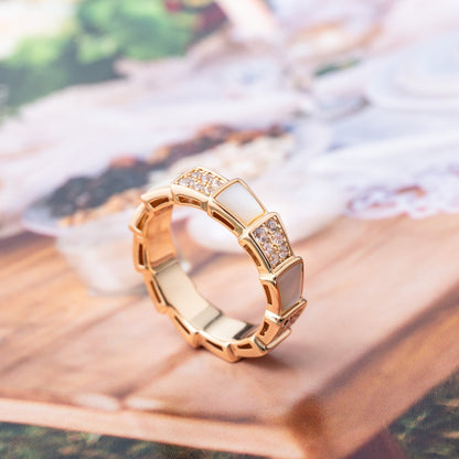 [Luxe Jewelry]SERPENTI RING PINK GOLD MOP DIAMOND PAVED 4MM