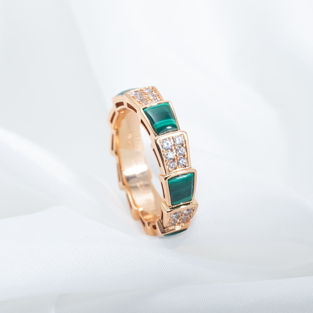 [Luxe Jewelry]SERPENTI RING PINK GOLD MALACHITE DIAMOND PAVED 4MM