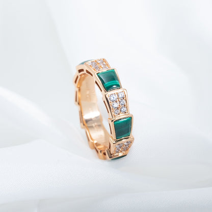 [Luxe Jewelry]SERPENTI RING PINK GOLD MALACHITE DIAMOND PAVED 4MM