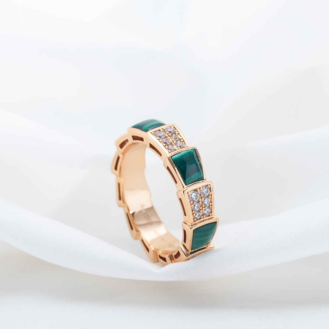 [Luxe Jewelry]SERPENTI RING PINK GOLD MALACHITE DIAMOND PAVED 4MM