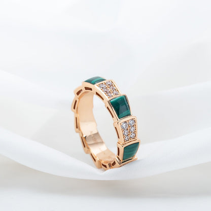 [Luxe Jewelry]SERPENTI RING PINK GOLD MALACHITE DIAMOND PAVED 4MM