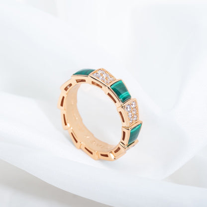 [Luxe Jewelry]SERPENTI RING PINK GOLD MALACHITE DIAMOND PAVED 4MM