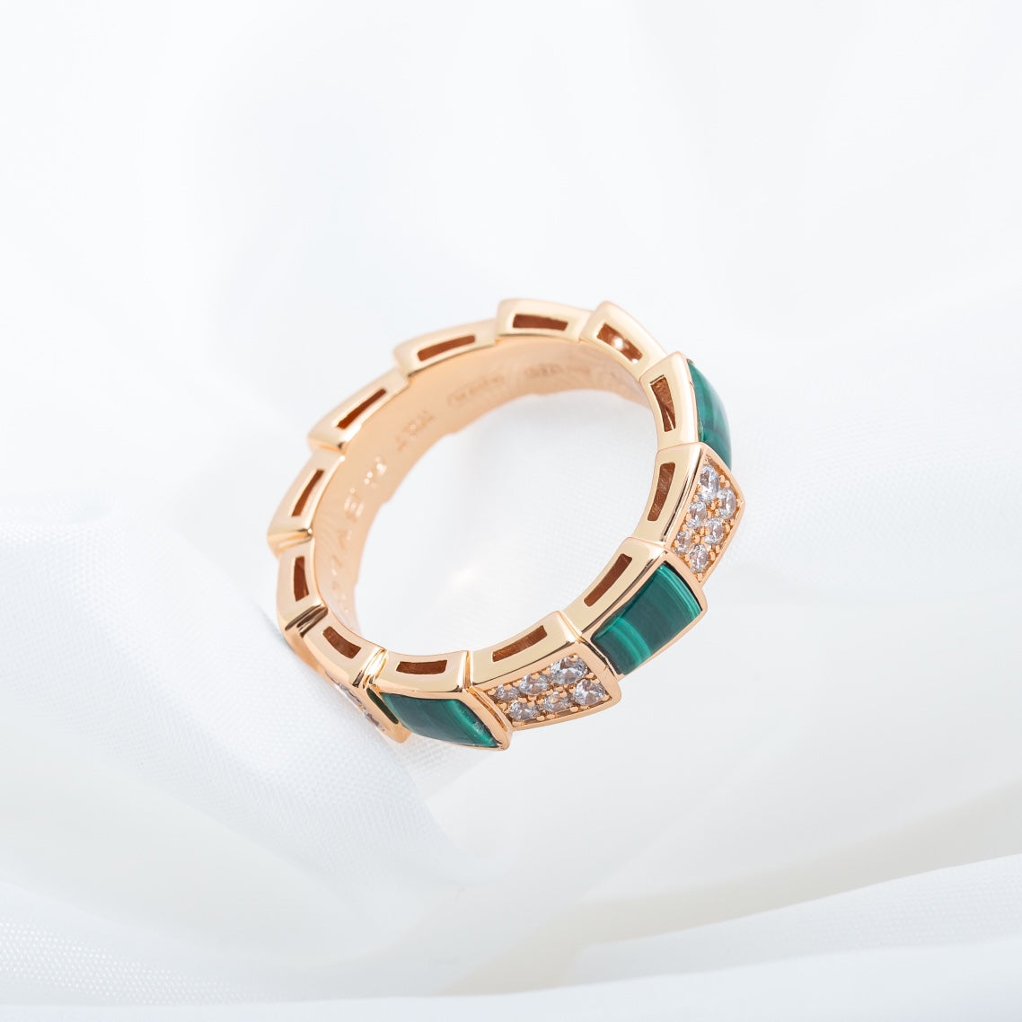 [Luxe Jewelry]SERPENTI RING PINK GOLD MALACHITE DIAMOND PAVED 4MM