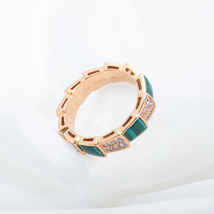 [Luxe Jewelry]SERPENTI RING PINK GOLD MALACHITE DIAMOND PAVED 4MM