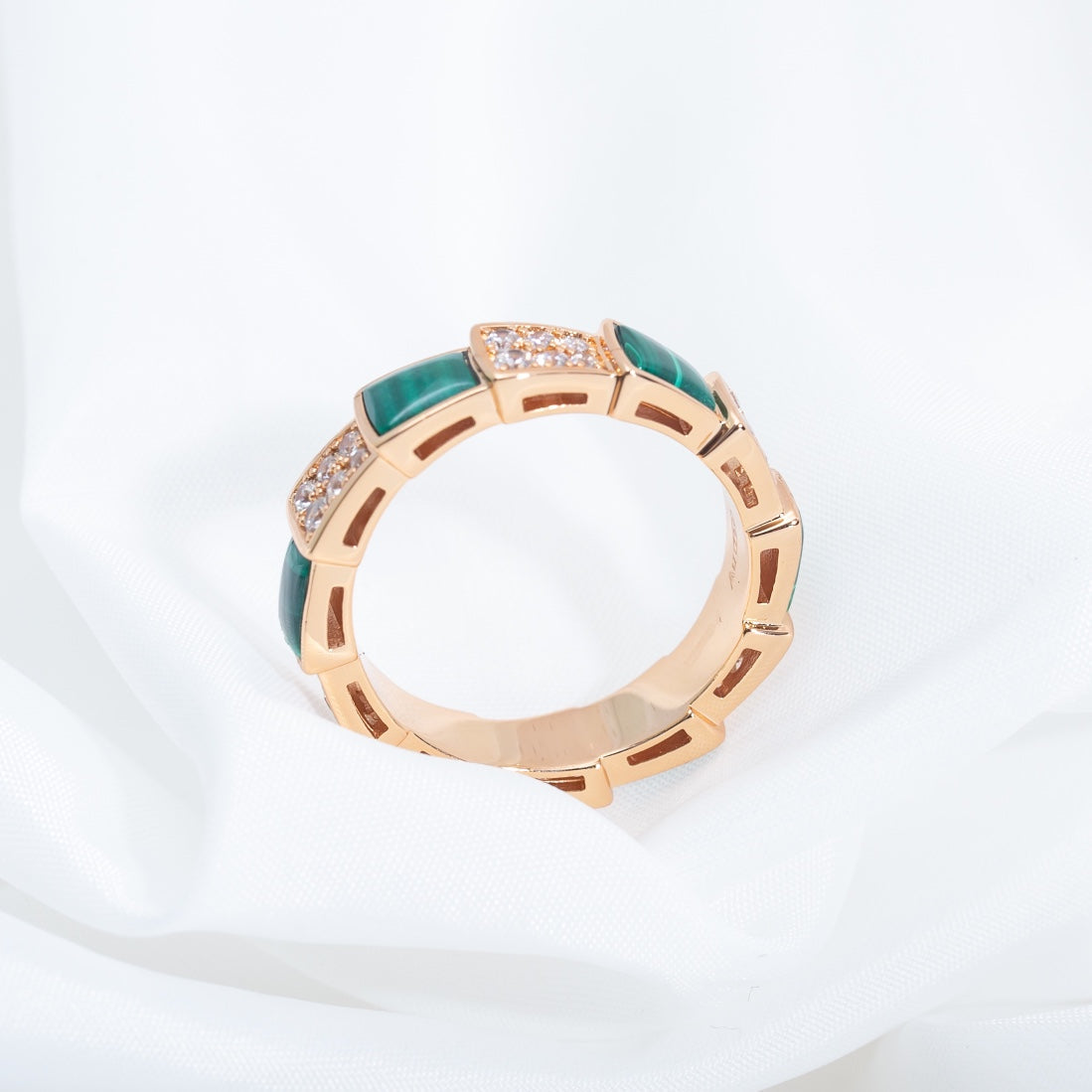 [Luxe Jewelry]SERPENTI RING PINK GOLD MALACHITE DIAMOND PAVED 4MM