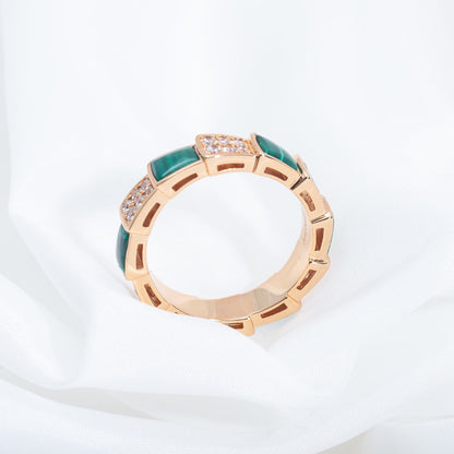 [Luxe Jewelry]SERPENTI RING PINK GOLD MALACHITE DIAMOND PAVED 4MM