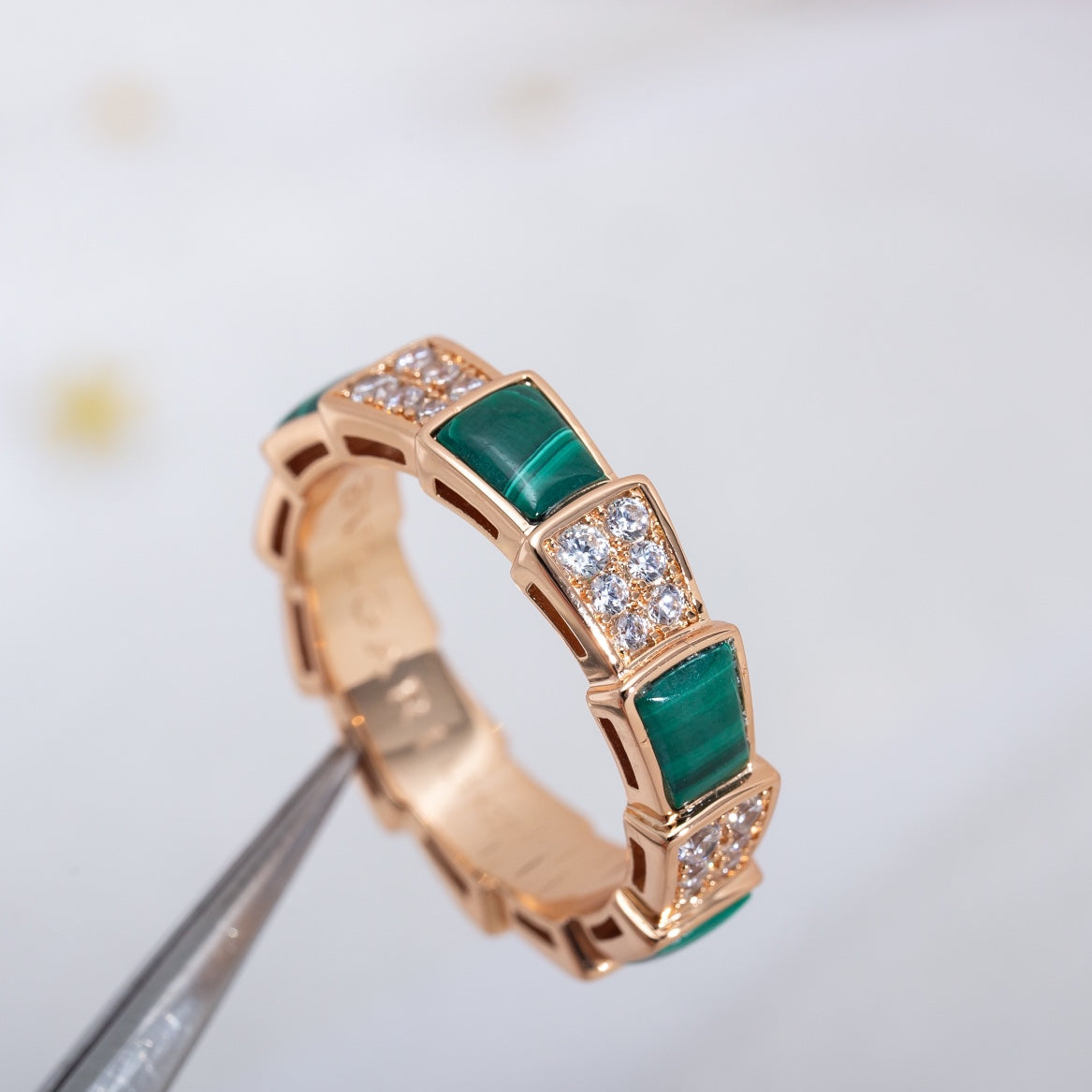 [Luxe Jewelry]SERPENTI RING PINK GOLD MALACHITE DIAMOND PAVED 4MM