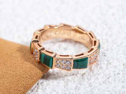 [Luxe Jewelry]SERPENTI RING PINK GOLD MALACHITE DIAMOND PAVED 4MM