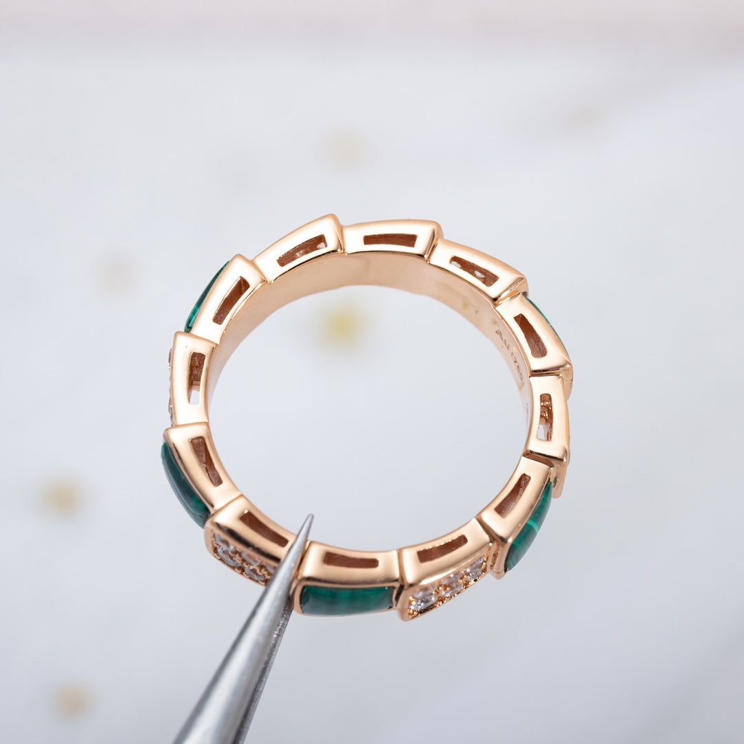 [Luxe Jewelry]SERPENTI RING PINK GOLD MALACHITE DIAMOND PAVED 4MM
