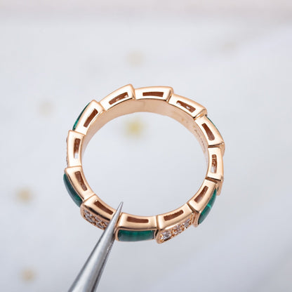 [Luxe Jewelry]SERPENTI RING PINK GOLD MALACHITE DIAMOND PAVED 4MM