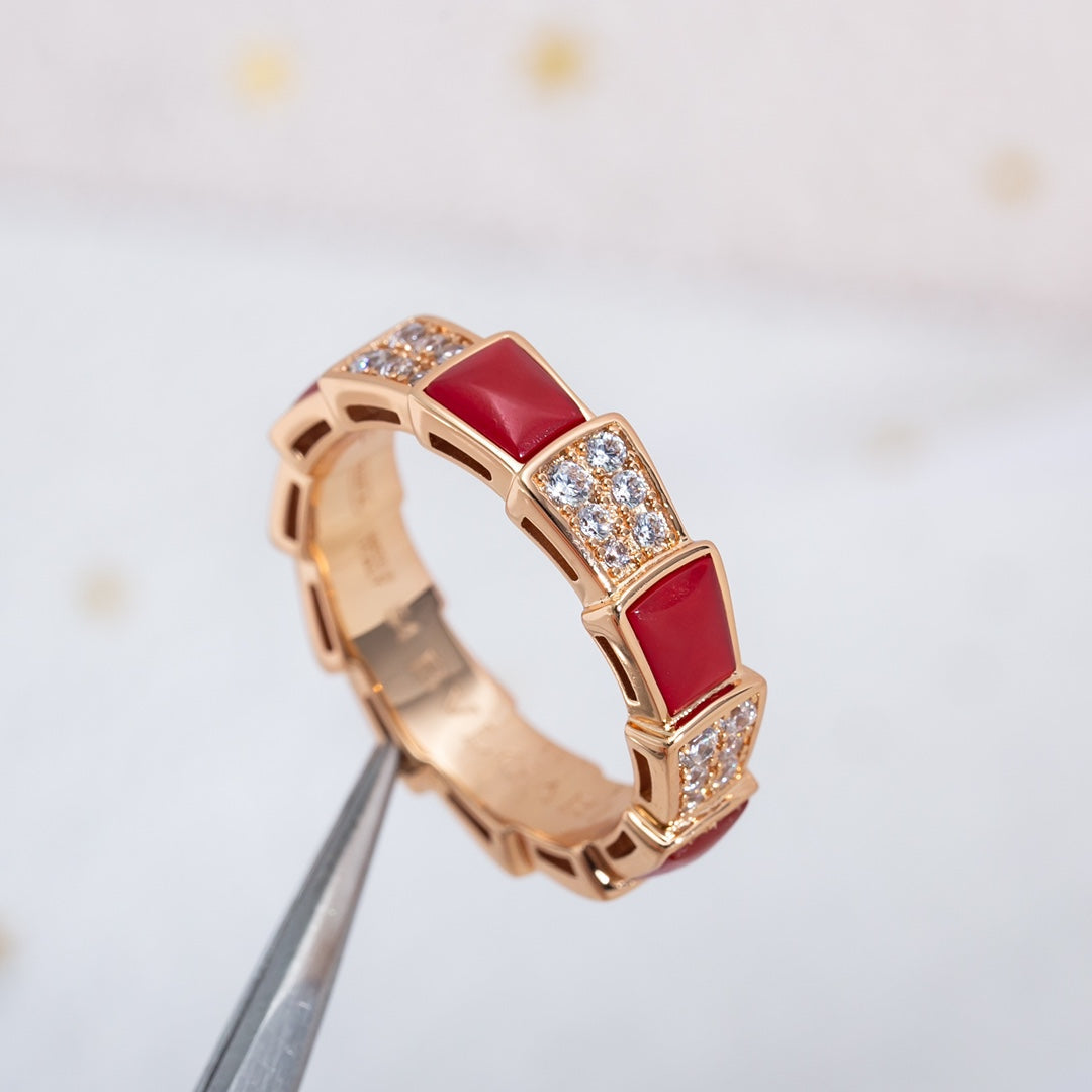[Luxe Jewelry]SERPENTI RING PINK GOLD CARNELIAN DIAMOND PAVED 4MM