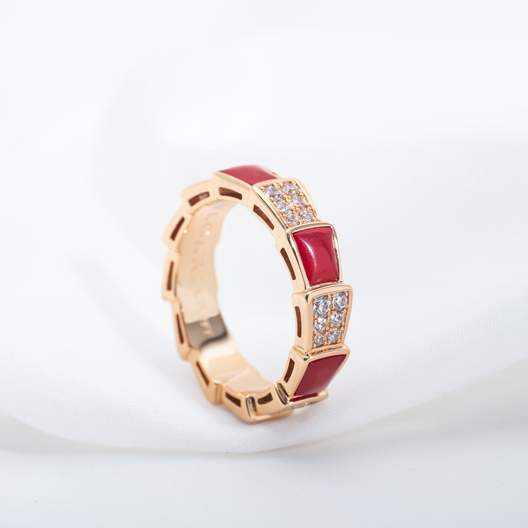 [Luxe Jewelry]SERPENTI RING PINK GOLD CARNELIAN DIAMOND PAVED 4MM