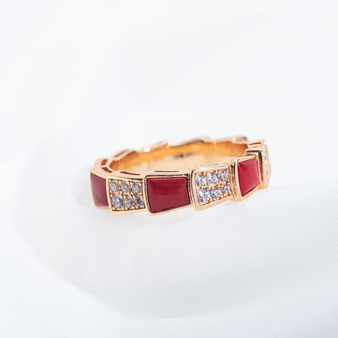 [Luxe Jewelry]SERPENTI RING PINK GOLD CARNELIAN DIAMOND PAVED 4MM