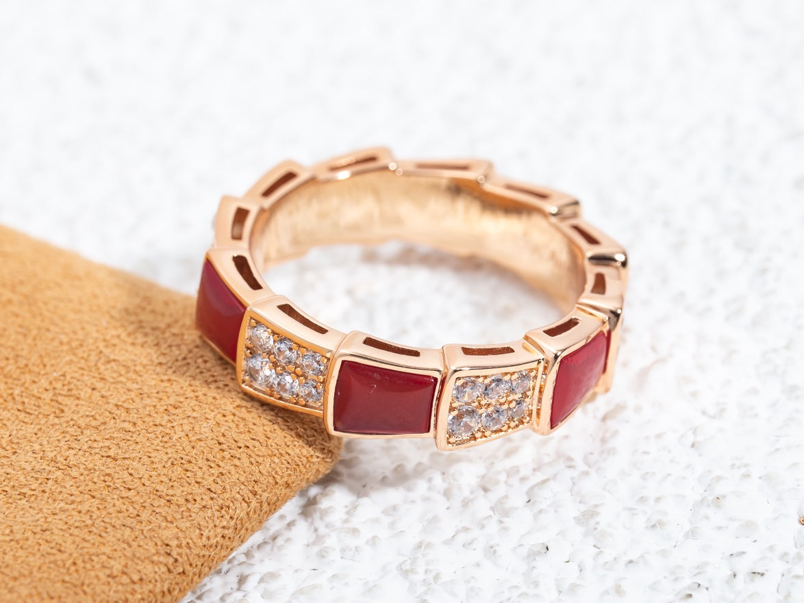 [Luxe Jewelry]SERPENTI RING PINK GOLD CARNELIAN DIAMOND PAVED 4MM