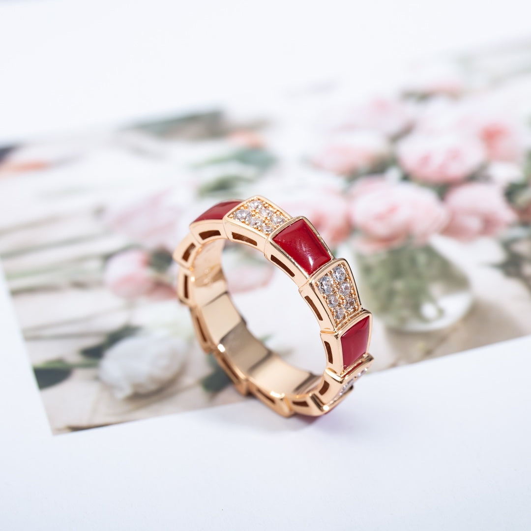 [Luxe Jewelry]SERPENTI RING PINK GOLD CARNELIAN DIAMOND PAVED 4MM