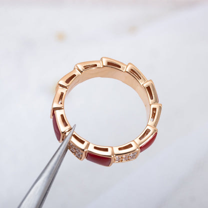 [Luxe Jewelry]SERPENTI RING PINK GOLD CARNELIAN DIAMOND PAVED 4MM