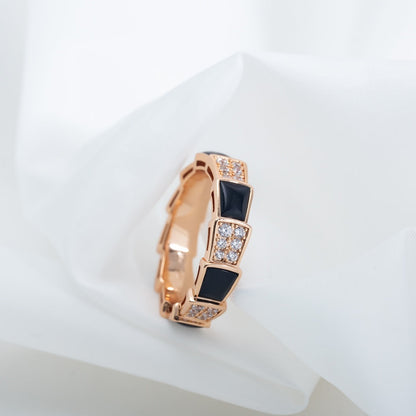 [Luxe Jewelry]SERPENTI RING PINK GOLD BLACK MOP DIAMOND PAVED 4MM