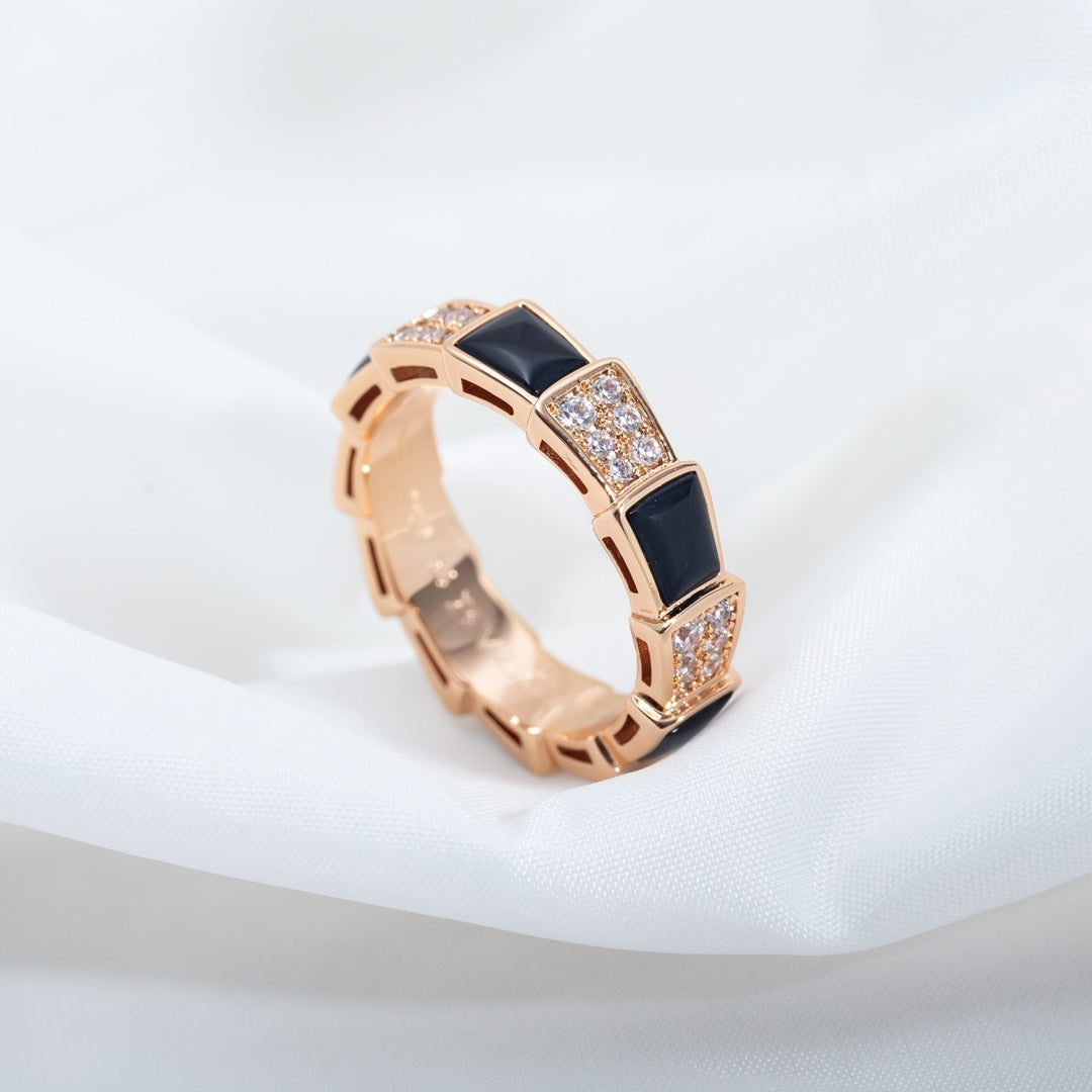 [Luxe Jewelry]SERPENTI RING PINK GOLD BLACK MOP DIAMOND PAVED 4MM