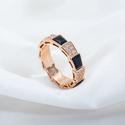 [Luxe Jewelry]SERPENTI RING PINK GOLD BLACK MOP DIAMOND PAVED 4MM