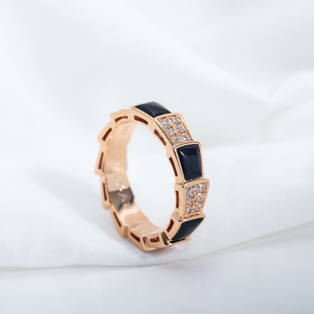 [Luxe Jewelry]SERPENTI RING PINK GOLD BLACK MOP DIAMOND PAVED 4MM