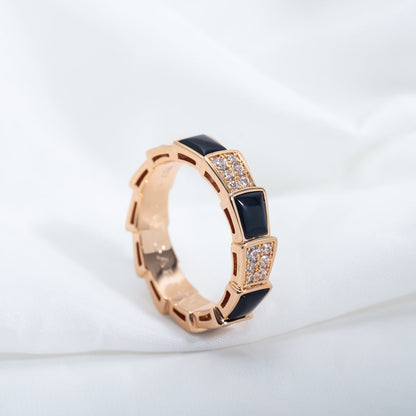 [Luxe Jewelry]SERPENTI RING PINK GOLD BLACK MOP DIAMOND PAVED 4MM