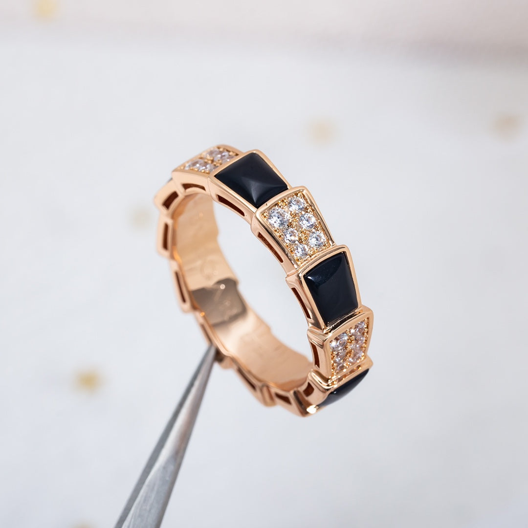 [Luxe Jewelry]SERPENTI RING PINK GOLD BLACK MOP DIAMOND PAVED 4MM