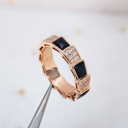 [Luxe Jewelry]SERPENTI RING PINK GOLD BLACK MOP DIAMOND PAVED 4MM